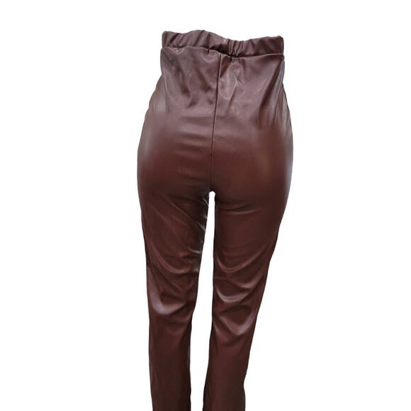 NEW Pretty Little Things Women's High Rise Faux Leather Split Pants Size 6 Brown - Picture 11 of 15